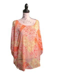 Sarah B Women's Multicolored Sheer Floral Polka Dot Blouse